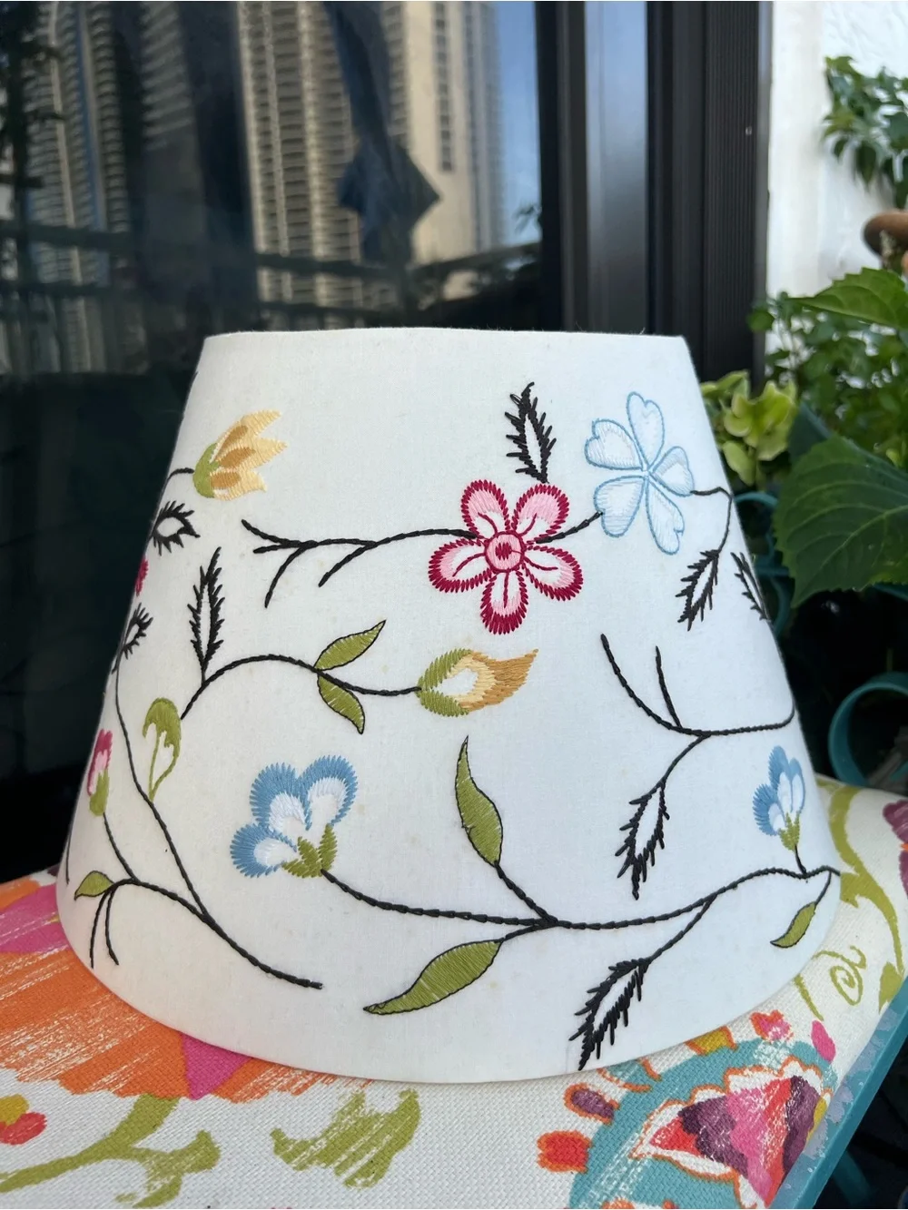 IKEA Alvine Pärla Embroidered Floral Lamp Shade White Cotton Cottagecore